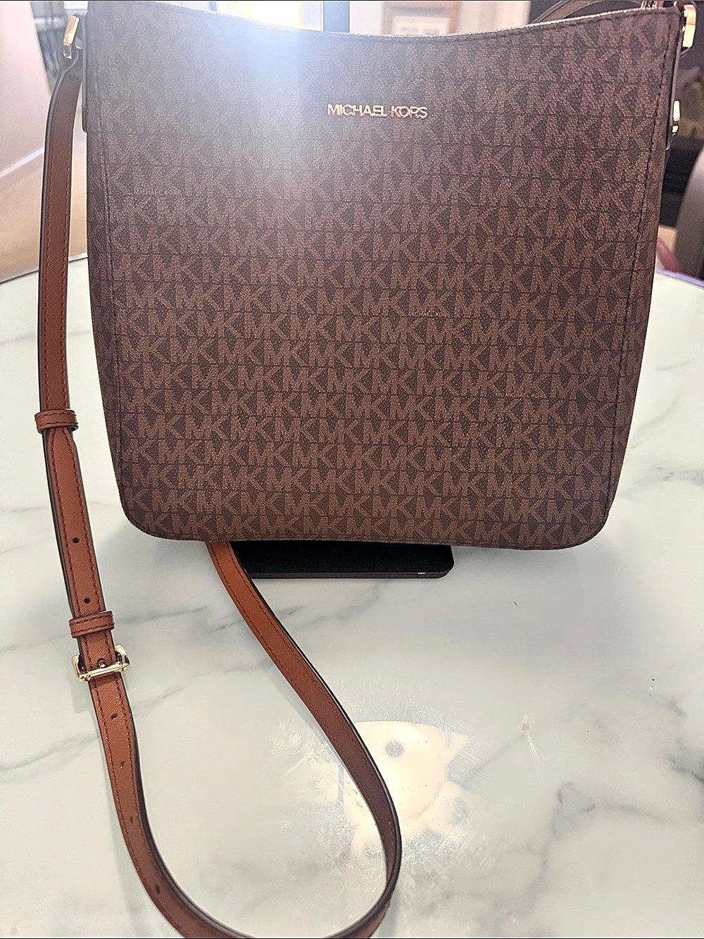 Michael Kors Jet Set Large Printed Logo Crossbody Bag Brown